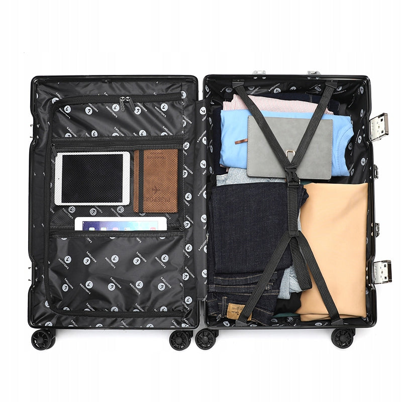 SUITCASE LARGE XXL ALUMINUM TRAVEL FRAME ON WHEELS STRONG LUGGAGE Manufacturer code M7957 Grey XL 90L