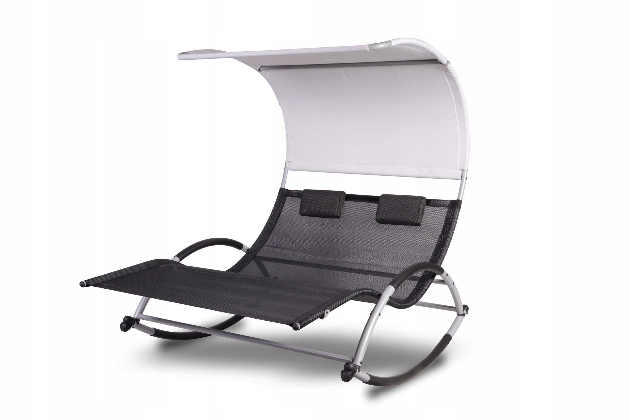 SUN LOUNGER 2 PERSON ROCKING CHAIR FIELD BED WITH VISOR Color black
