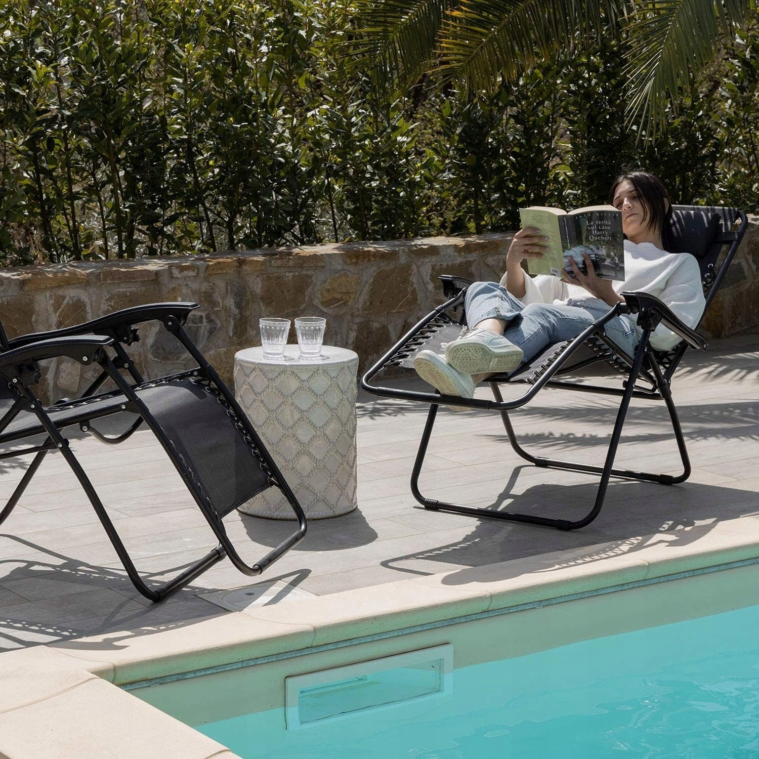 SUN LOUNGER BEACH FOLDING ZERO GRAVITY FOR SWIMMING POOL TERRACE BALCONY Kind sunbed