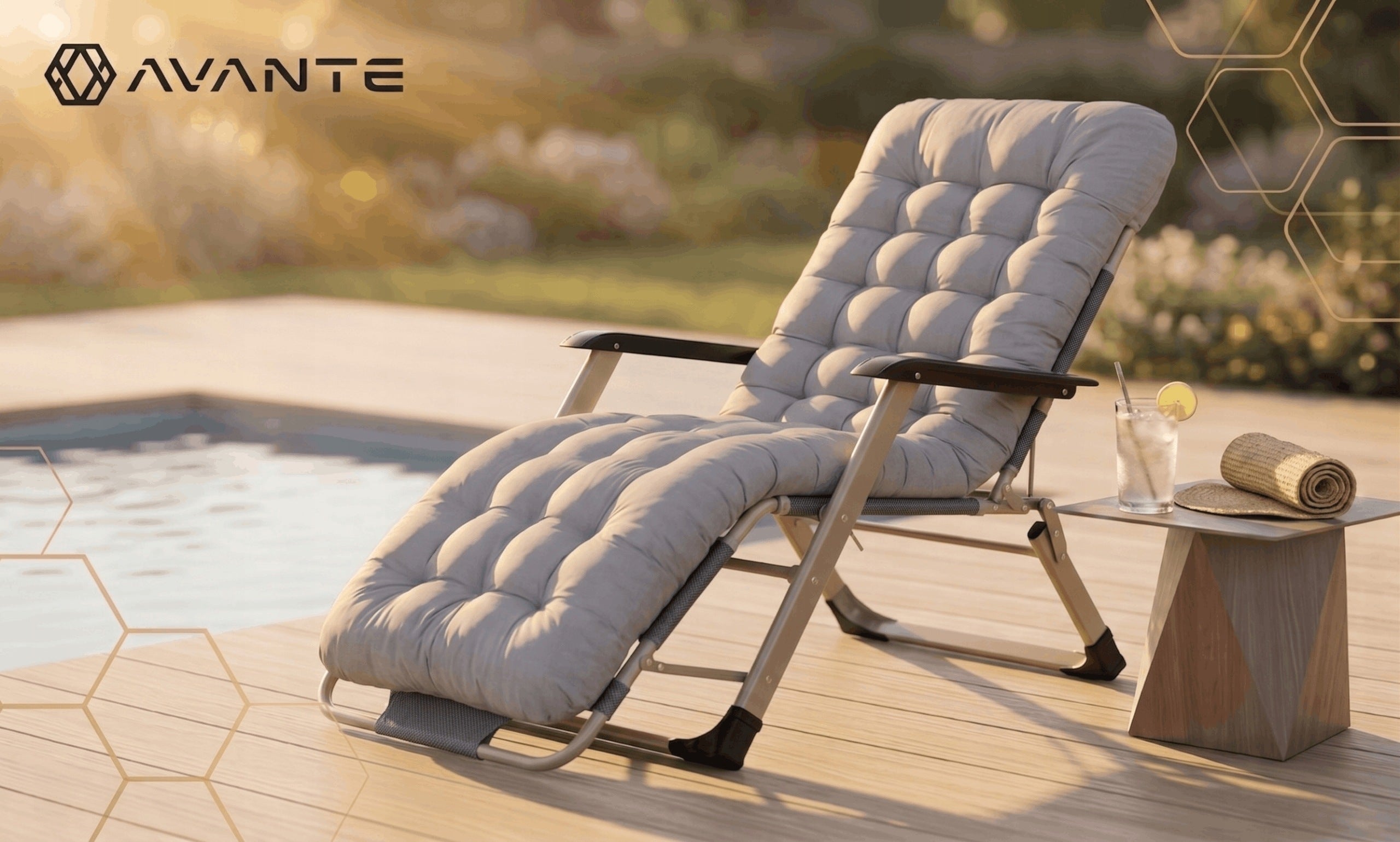 SUN LOUNGER BEACH TOURIST FOLDING UP TO 120KG GREY MATTRESS 8CM Packaging status original