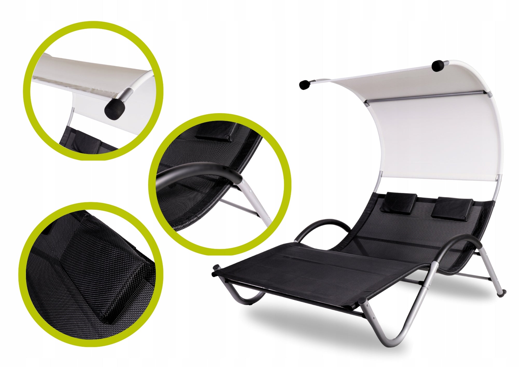 SUN LOUNGER DOUBLE GARDEN FIELD BED WITH VISOR