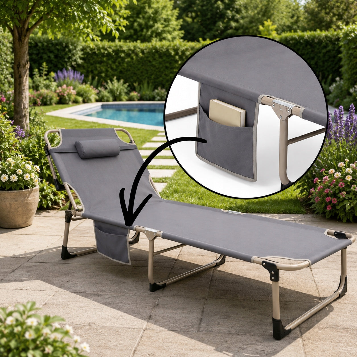 SUN LOUNGER FOLDING GARDEN CHAIR BEACH HIKING FOR GARDEN LIGHT HEADRest Frame material steel