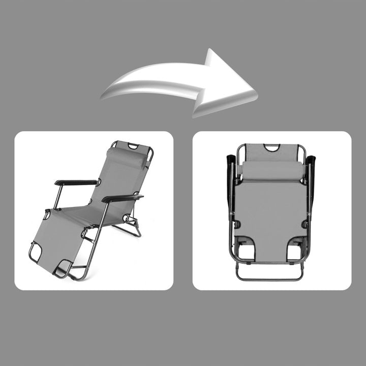 SUN LOUNGER FOLDING GARDEN CHAIR BEACH HIKING GREY FOR GARDEN LIGHT Color gray
