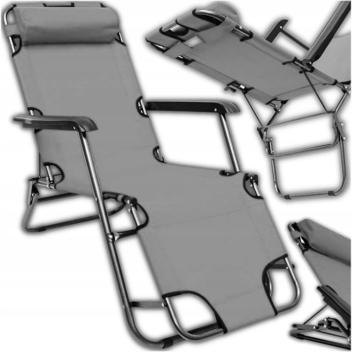 SUN LOUNGER FOLDING GARDEN CHAIR BEACH HIKING GREY FOR GARDEN LIGHT Length (longer side) 165 cm