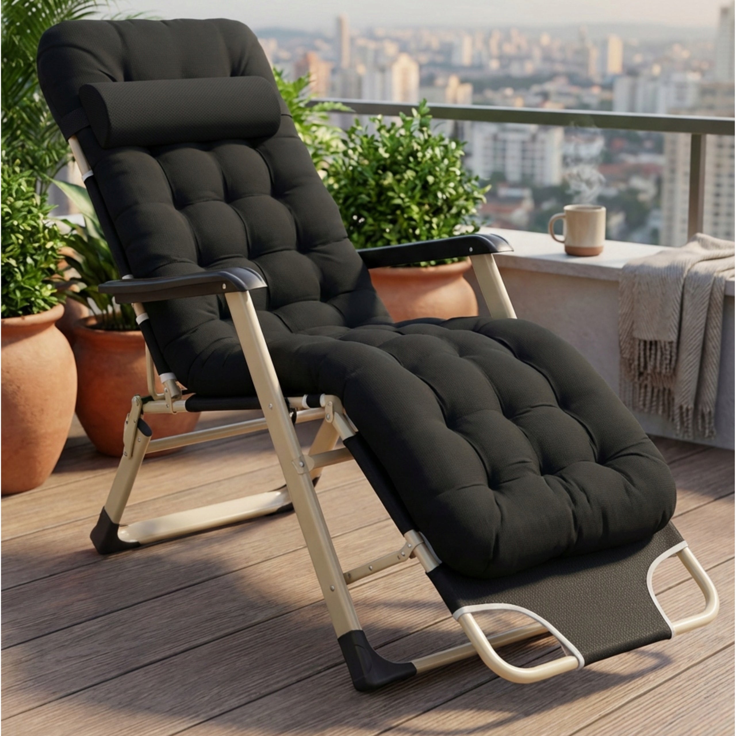 SUN LOUNGER FOLDING GARDEN CHAIR WITH MATTRESS HIKING BEACH CUSHION LARGE Manufacturer code plażowy rozkładany leżak leżanka