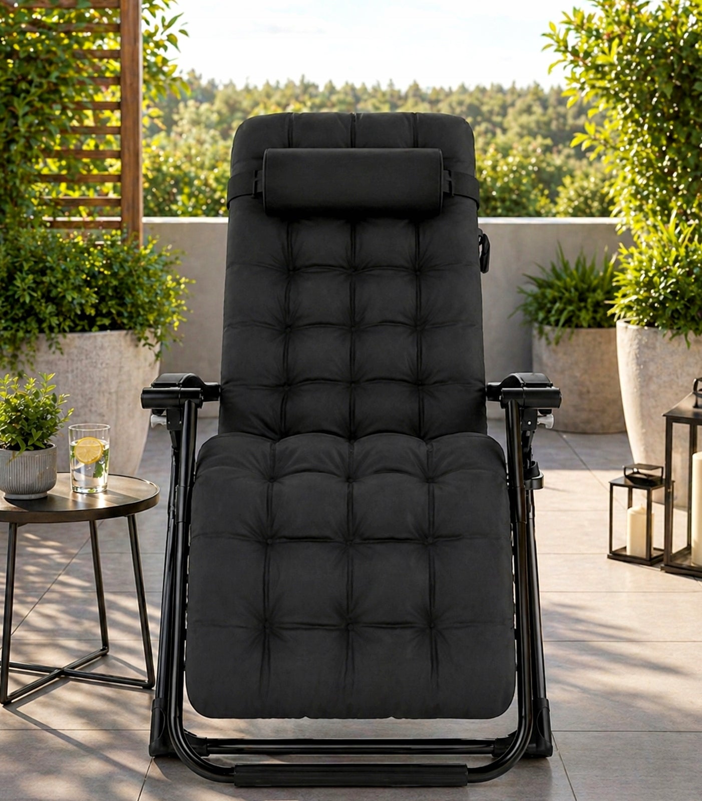 SUN LOUNGER GARDEN BEACH CHAIR FOLDING WITH CUSHION GRILL CAMPING CHAIR Manufacturer code GQ94116