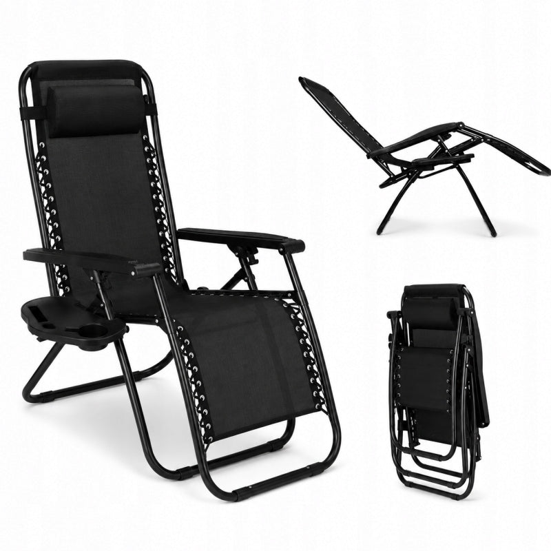 SUN LOUNGER GARDEN CHAIR BEACH FOLDING PATIO CHAIR WITH HANDLE STAND Packaging status original
