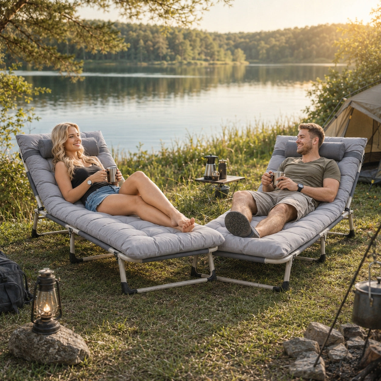 SUN LOUNGER GARDEN FIELD BED FOLDING PREMIUM ADJUSTABLE BEACH Color gray