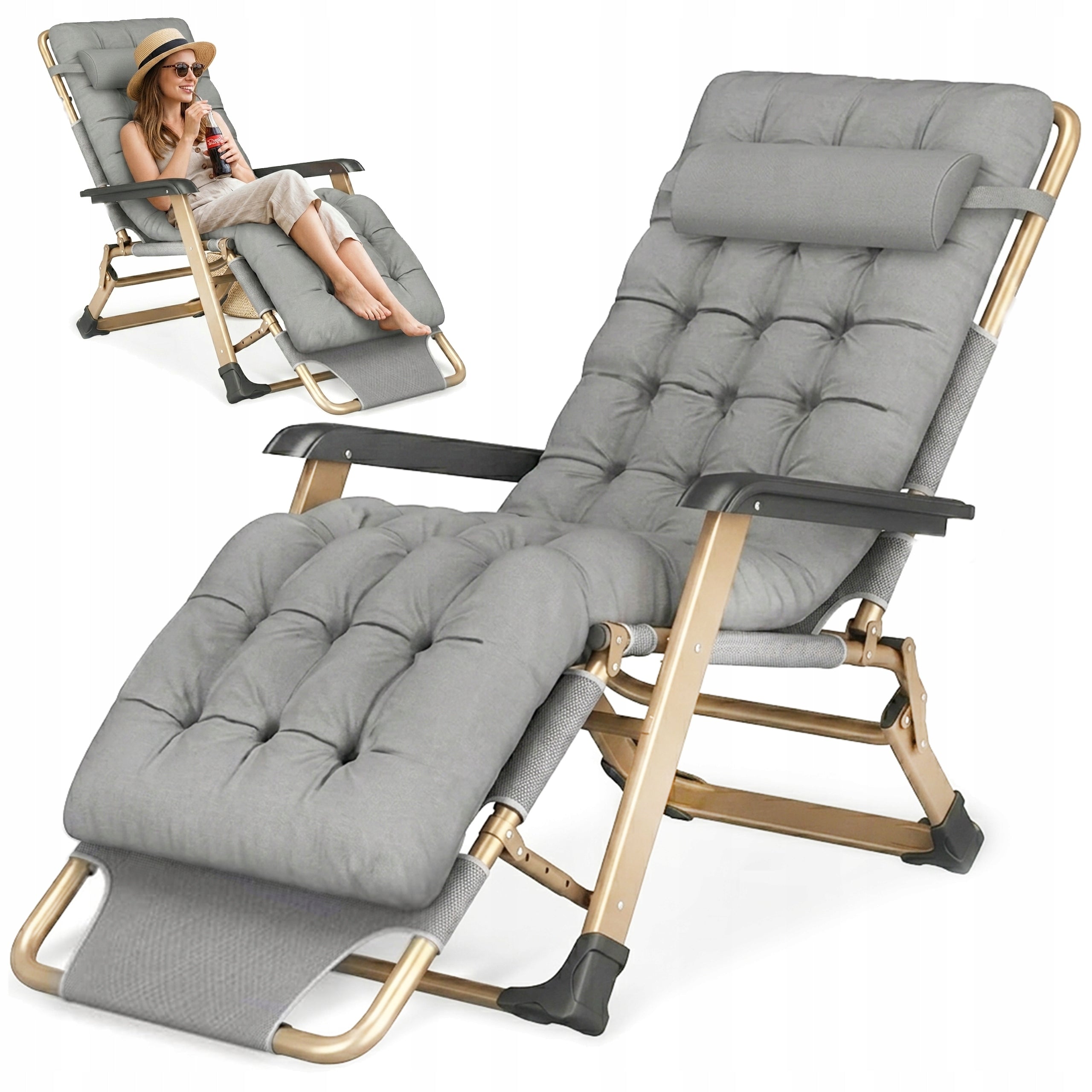 SUN LOUNGER GARDEN HIKING CHAIR FOLDING COMFORTABLE STRONG+ PILLOW Frame material metal