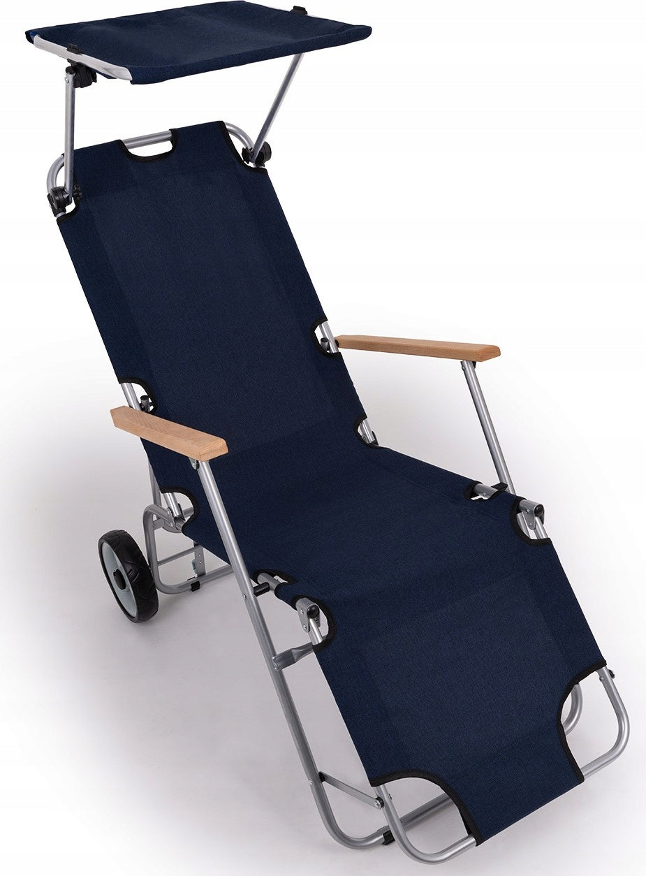 SUN LOUNGER ON WHEELS GARDEN CANOPY BEACH FOLDING TERRACE CHAIR