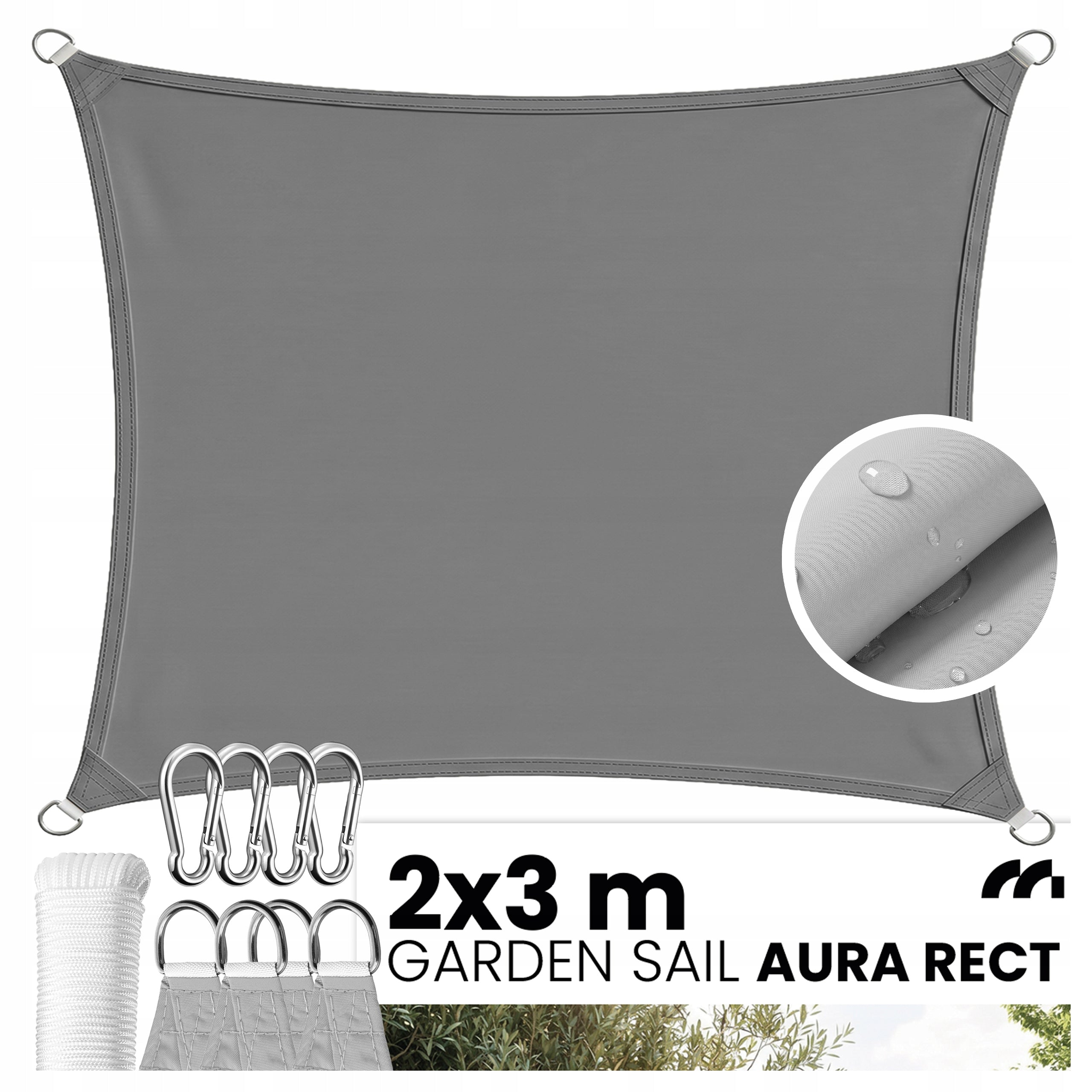 SUN SAIL RECTANGULAR 2x3m GARDEN TERRACE GREY CANOPY