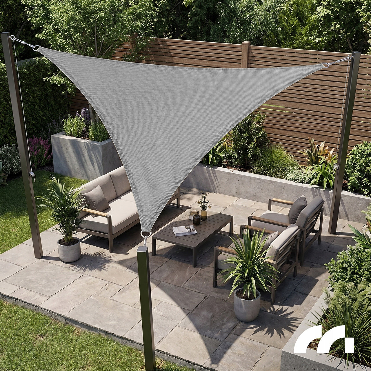 SUN SAIL TRIANGULAR 4x4x4m GARDEN TERRACE GREY CANOPY Packaging status original