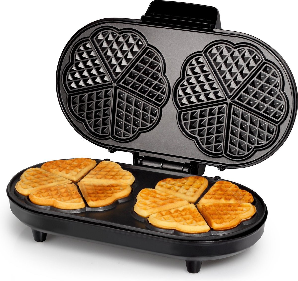 SUPER DOUBLE Waffle Iron 1400W with hearts 10 waffles at a time + THERMOSTAT Packaging status original