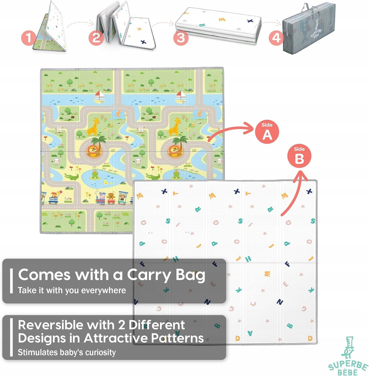 SUPERBE BEBE BABY MAT FOR CRAWLING FUN 180x150 CM Brand Superbe