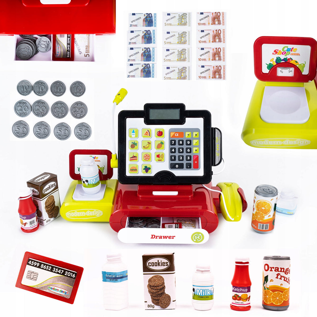 SUPERMARKET CASH REGISTER WITH MICROPHONE INTERACTIVE CALCULATOR SCALE SCANNER Manufacturer code LT50