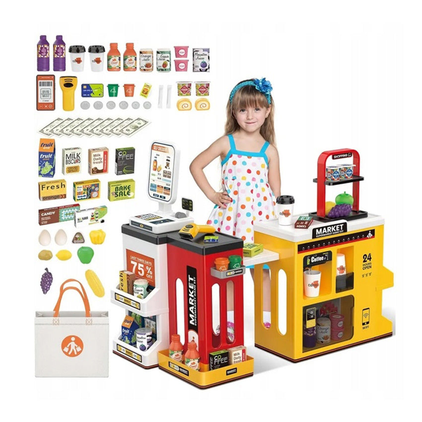 SUPERMARKET FOR CHILDREN Large Set Shop Cash Register with Scanner 65el