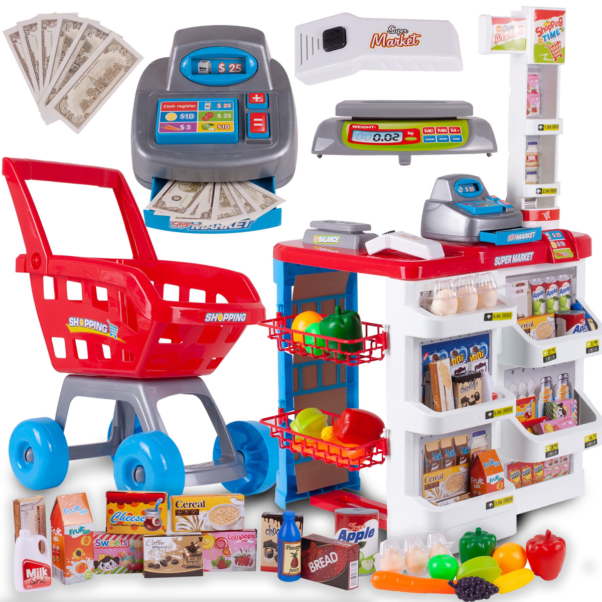 SUPERMARKET LARGE CHILDREN'S SHOP CASH REGISTER SCANNER SHOPPING CART