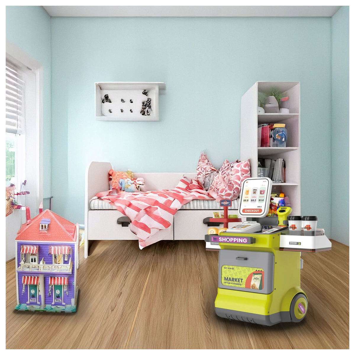 SUPERMARKET STAND STALL SHOP CASH REGISTER FOR CHILDREN SCANNER PRODUCTS Color multicolor