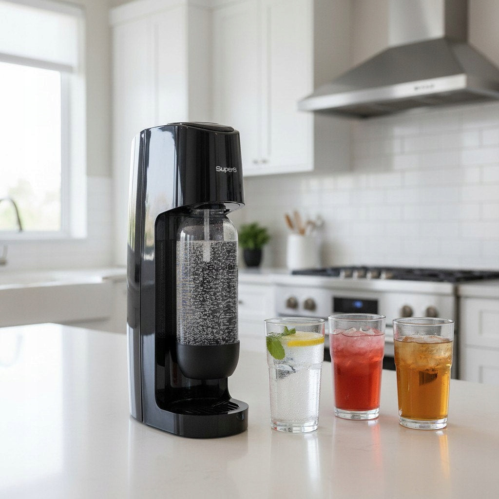 SUPERSODA Carbonated Water Saturator + 2x 1L Bottle | Set Dominant color black
