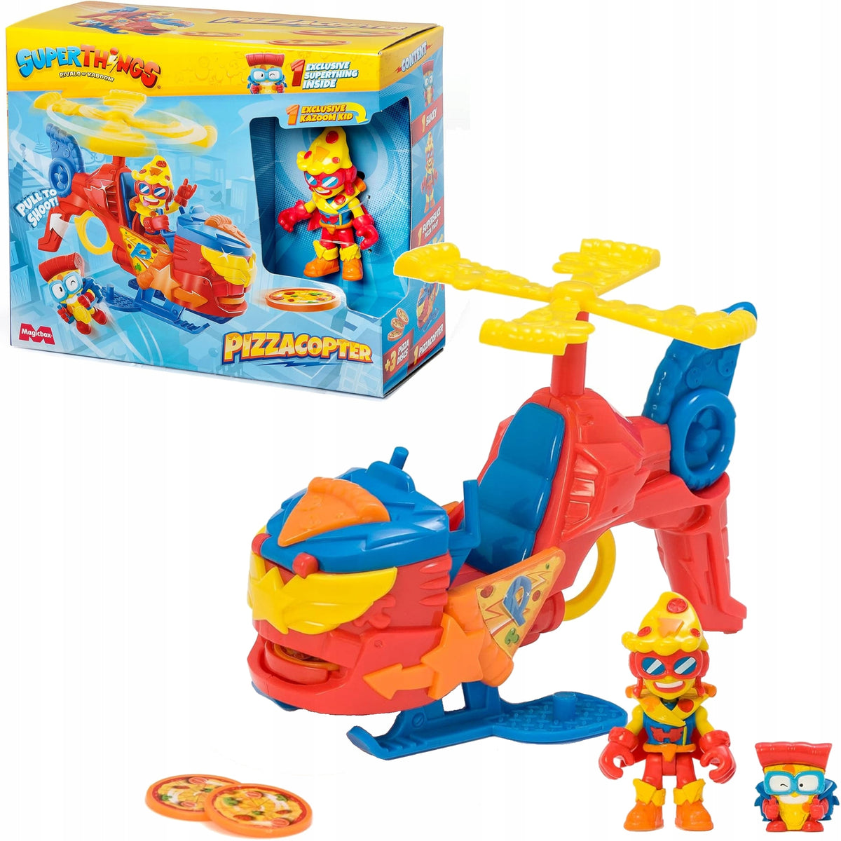 SUPERTHINGS SET VEHICLE HELICOPTER PIZZACOPTER + FIGURINE
