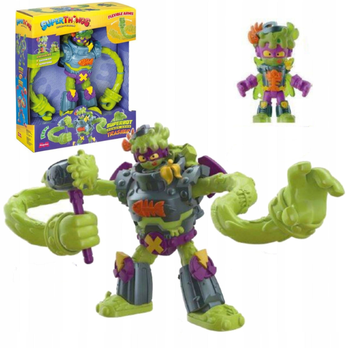 SUPERTHINGS TRASHER SUPERBOT ROBOT POWER ARMS VILLAIN FIGURINE + ACCESSORIES