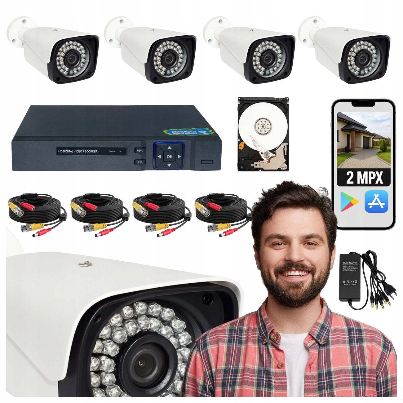 SURVEILLANCE CAMERAS SET OF 4 FULL HD CAMERAS 1TB drive FOR HOME COMPANY SET