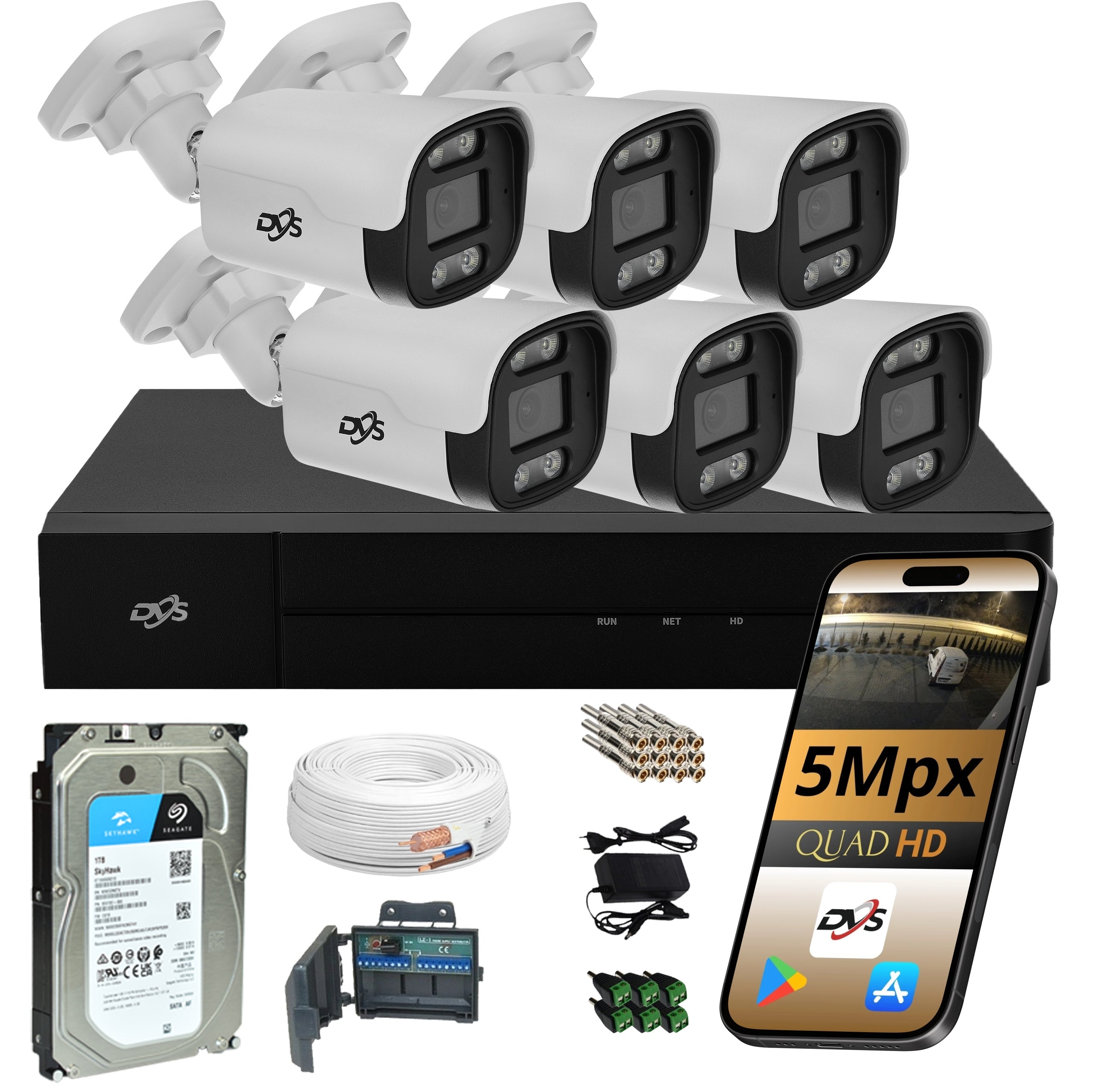 SURVEILLANCE KIT 6 CAMERAS 5 MPX EXTERNAL METAL DUAL LIGHTING