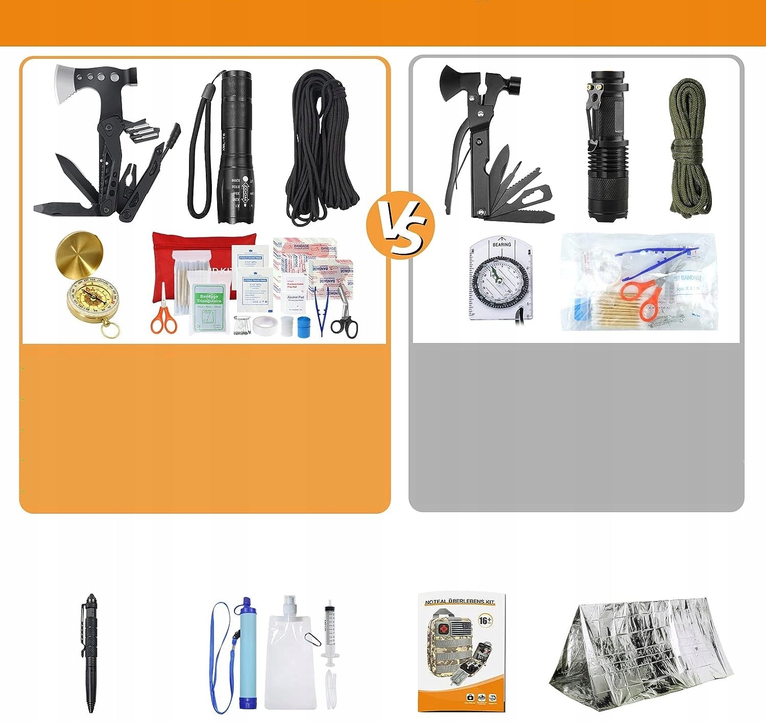 SURVIVAL SURVIVAL SET MULTIFUNCTIONAL EVERYTHING YOU NEED Tools pen pliers fire striker blade bottle opener can opener toothpick window breaker other