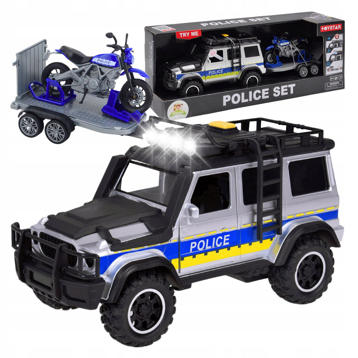 SUV Police Car OPENING DOOR SET MOTORCYCLE Drive Light Sound Packaging status original