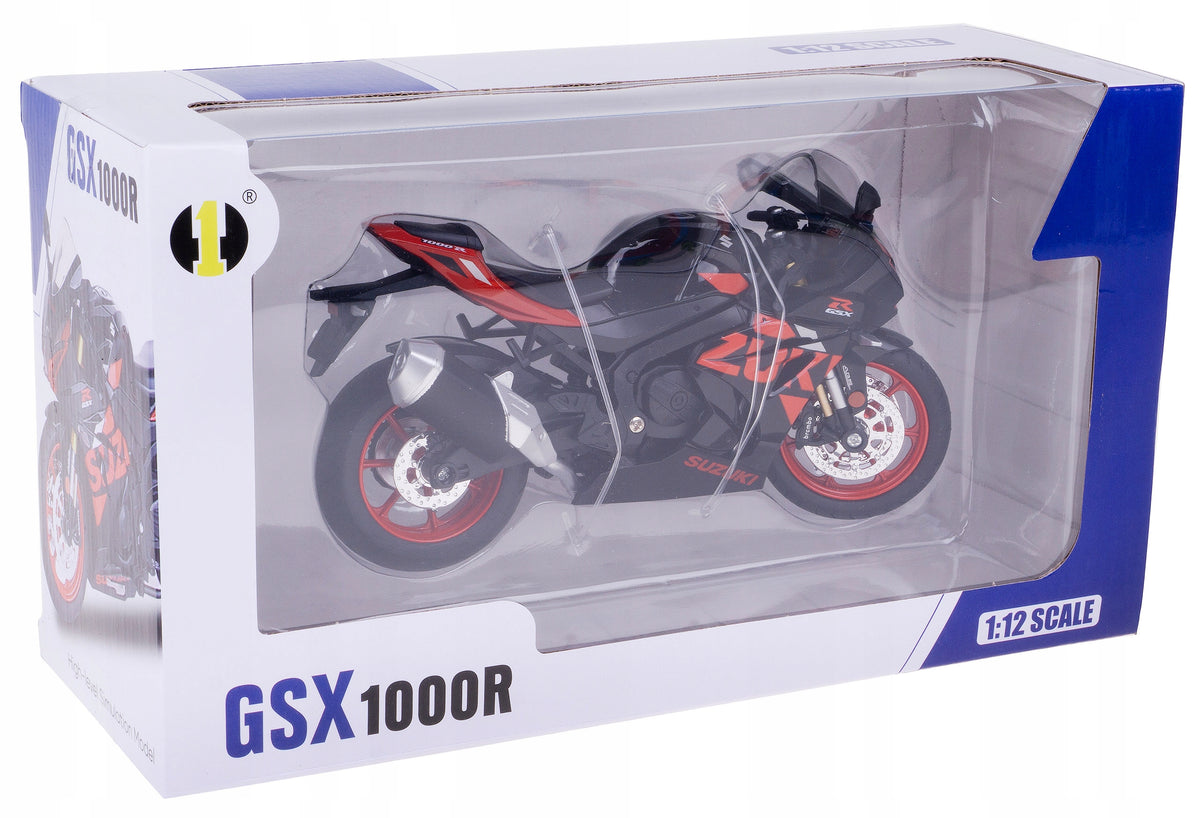 SUZUKI GSX 1000R MODEL PLASTIC/METAL LIGHT SOUND MOTOR 1:12 BLACK-RED Packaging status original