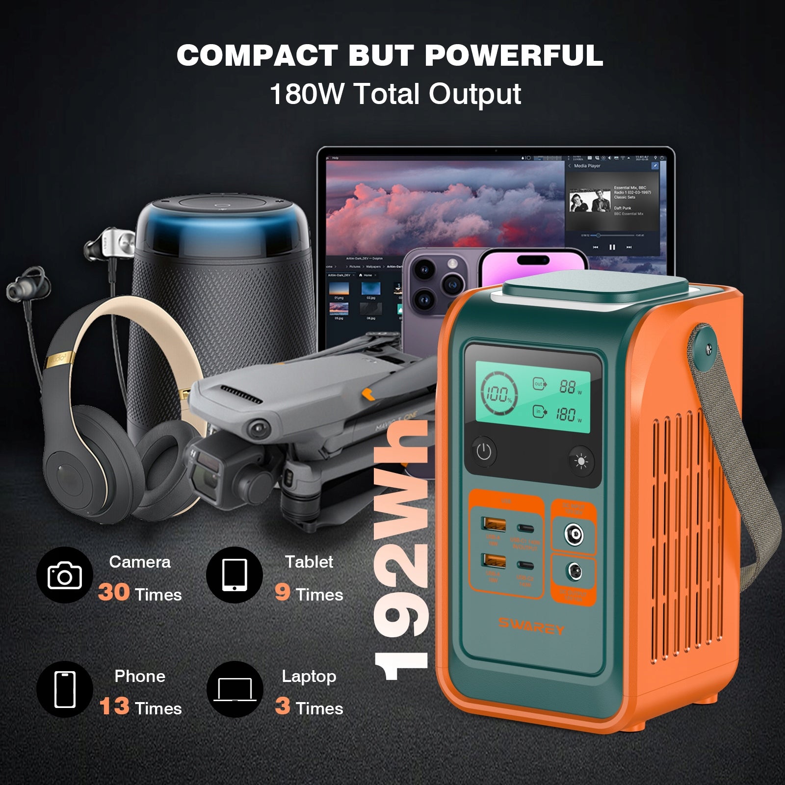 SWAREY Power bank Station with 140W Quick Charging Port 80% in 65 Min 192Wh Manufacturer code S200-orange
