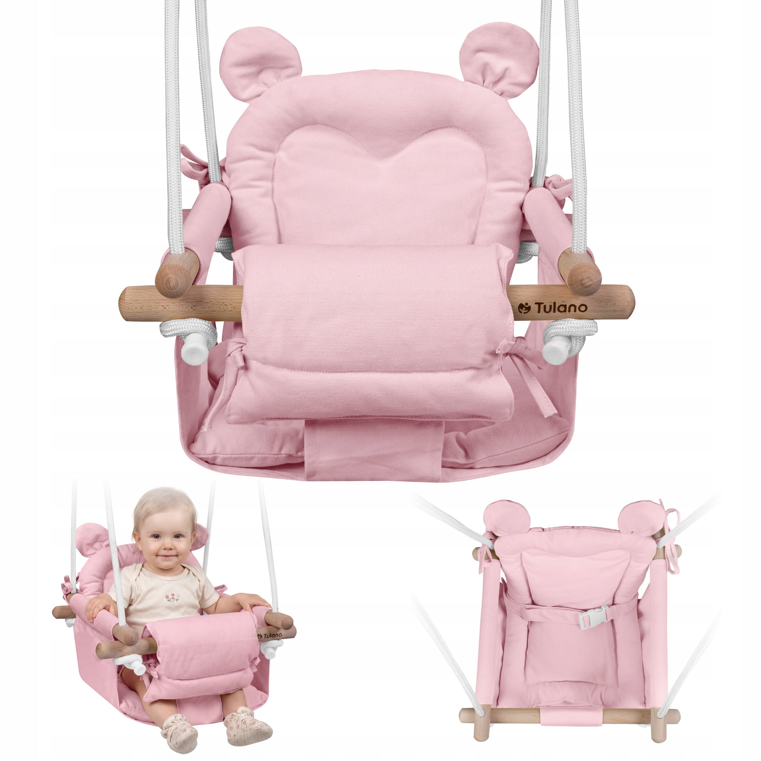 SWING FOR CHILDREN Tulano garden WOODEN FOR BABIES BUCKET PINK