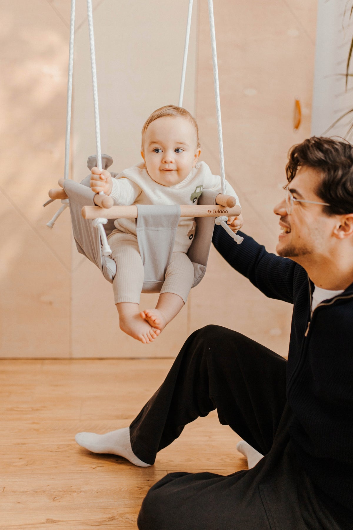 SWING FOR CHILDREN Tulano garden WOODEN for babies BUCKET beige Brand TULANO
