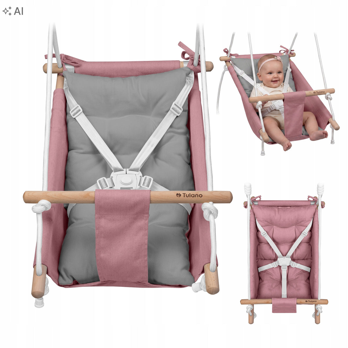 SWING LOUNGER CRADLE Tulano 3in1 wooden HOME FOR CHILDREN'S ROOM roses