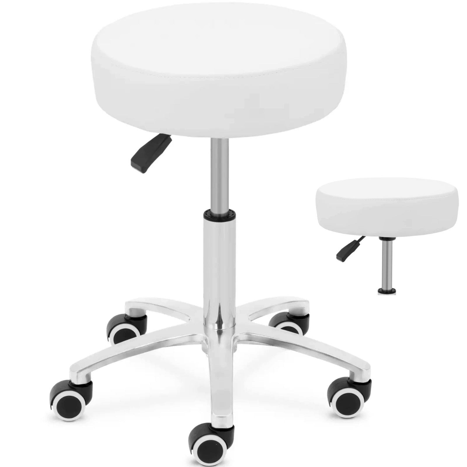 SWIVEL BARBER STOOL WITH HEIGHT ADJUSTMENT 48-61 CM WHITE