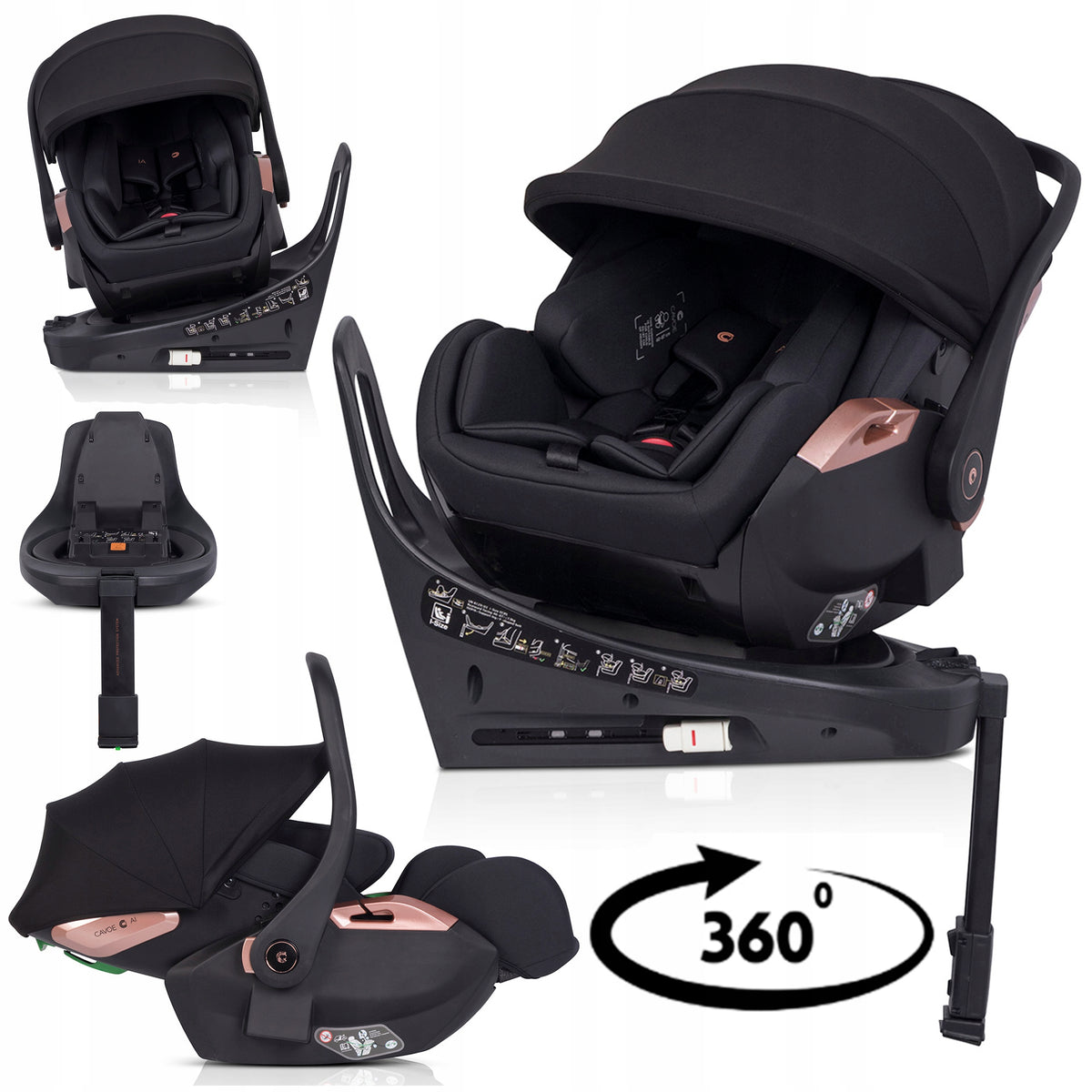 SWIVEL CAR SEAT + BASE ISOFIX I-SIZE 0-13KG STABILIZING LEG