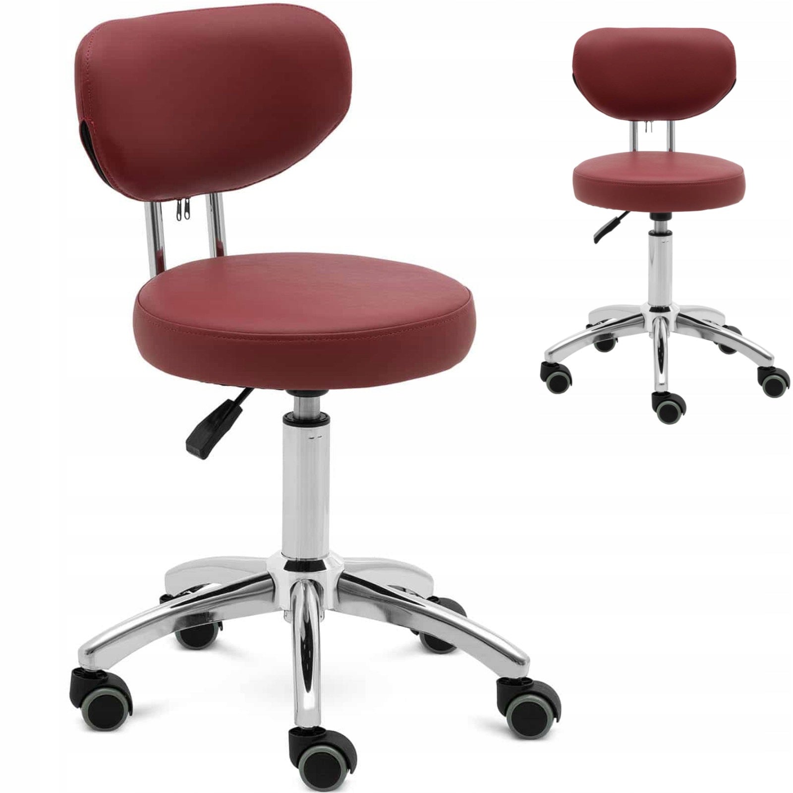 SWIVEL CHAIR 360° BURGUNDY ADJUSTABLE 46-60 CM 5 WHEELS