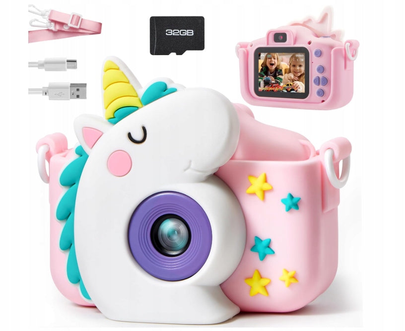 SYNCFUN Kids Camera 3+ Unicorn HD 1080 Video Camera, 32GB Card