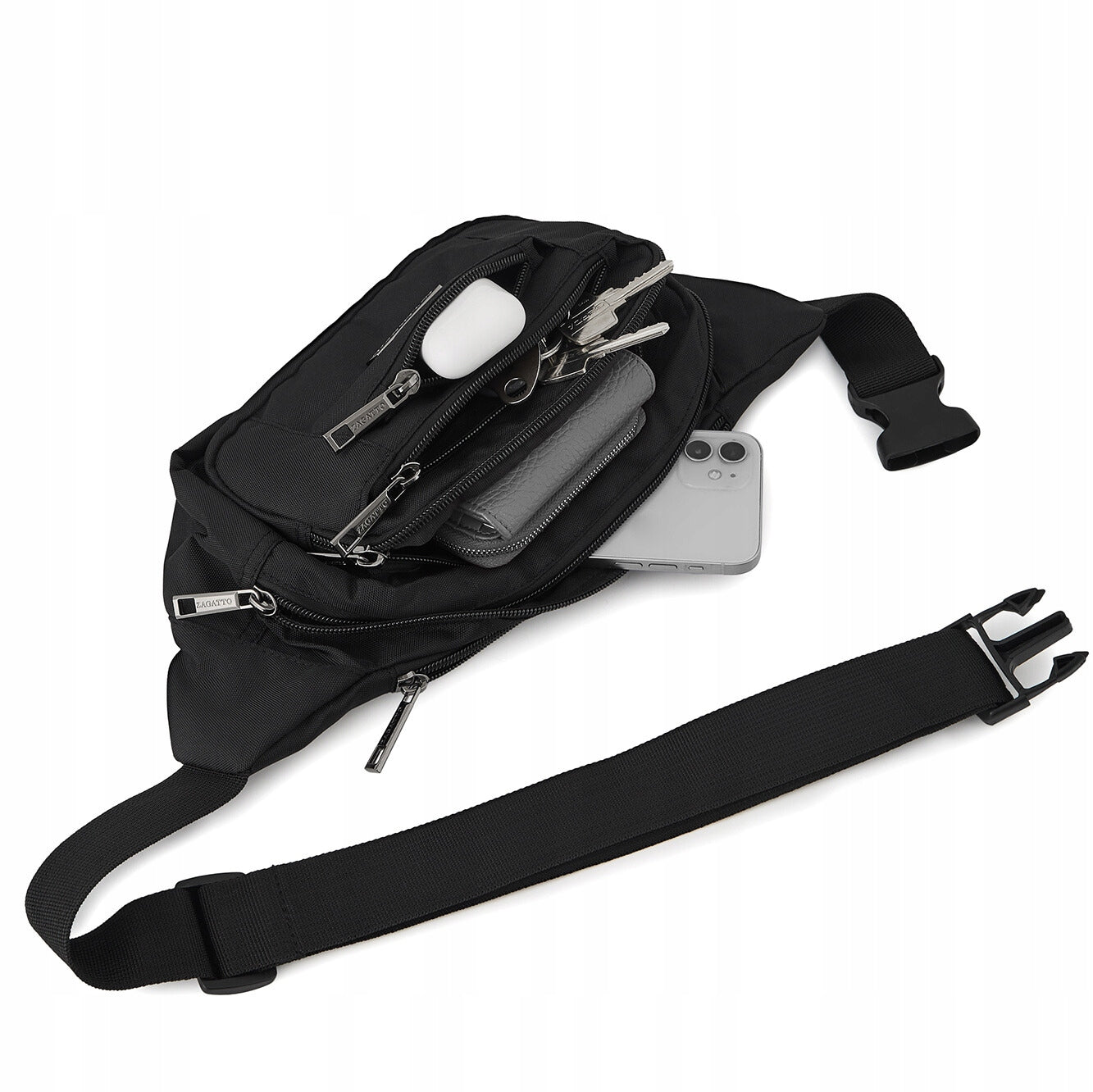 Sachet bum bag men's black roomy large sports hip ZAGATTO Packaging status original