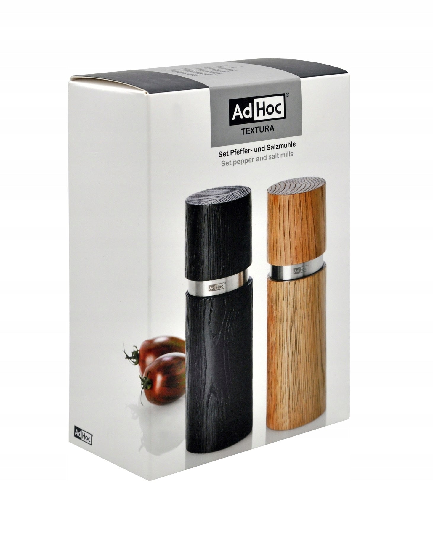 Sada mlýnků na pepř a sůl TEXTURA, černý a světlý jasan/nerez, 15 cm Brand Adhoc