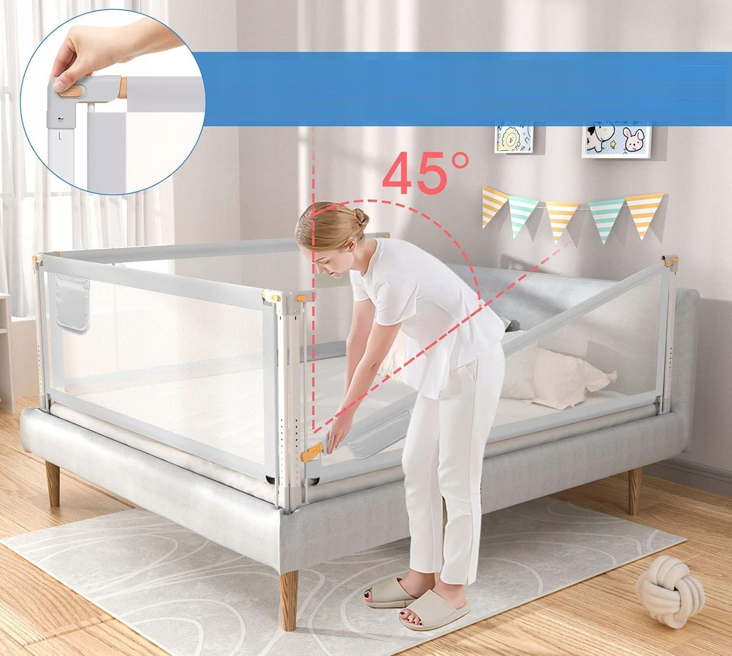 Safety gate for bed 190 cm YIKANWEN light grey Number of pieces 1 pcs