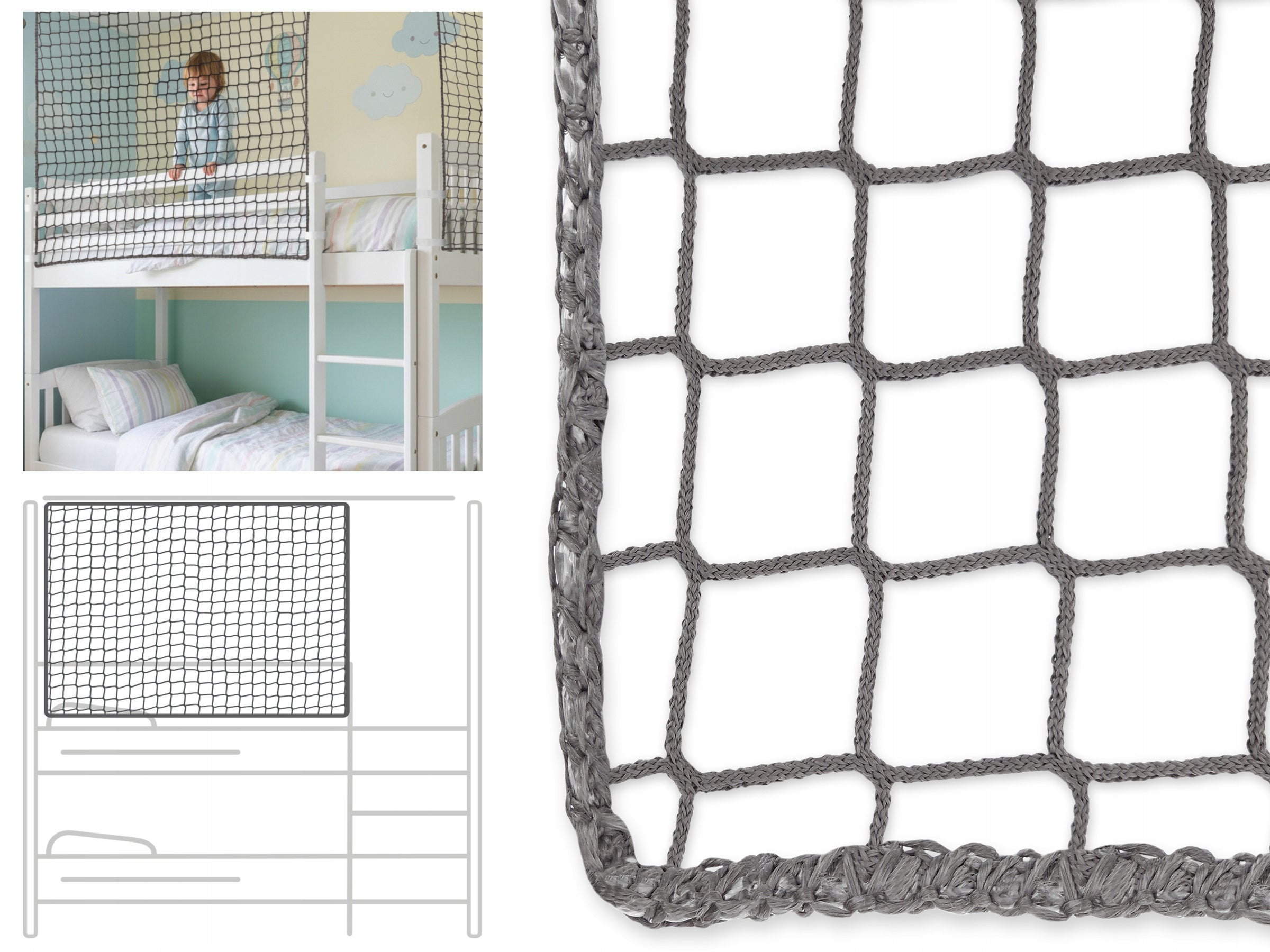 Safety net for cot - bunk bed grey braided 80x80cm