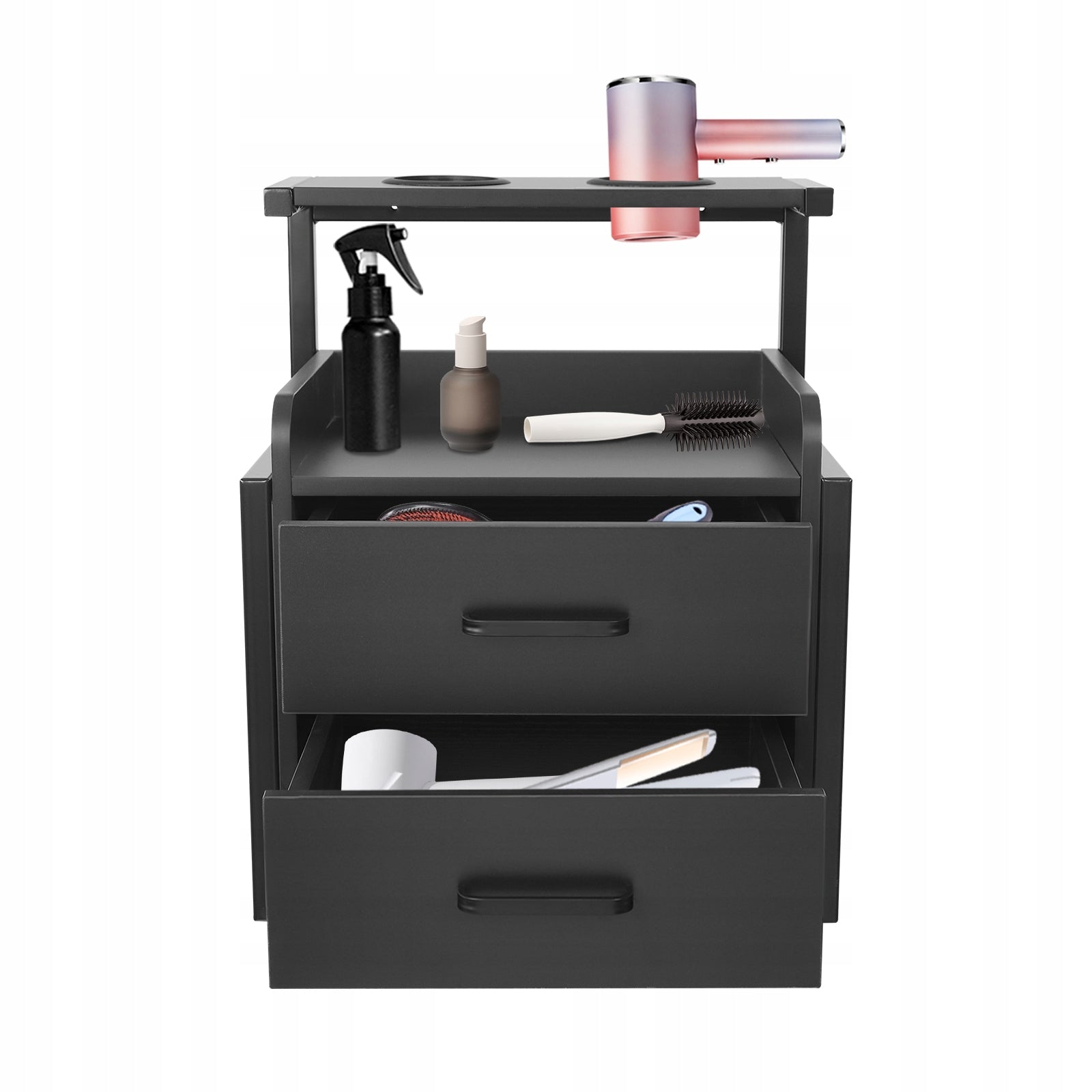 Salon Storage Cabinet Wall Mounted 2 Drawers 40x30x48cm Black for Beauty Brand no brand