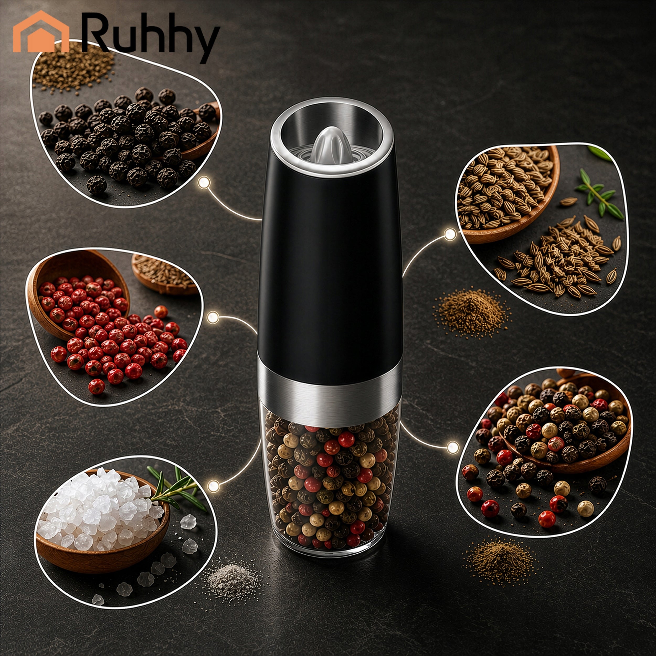 Salt Pepper Grinder Grinding Spices Automatic Gravity LED 2pcs Packaging status original
