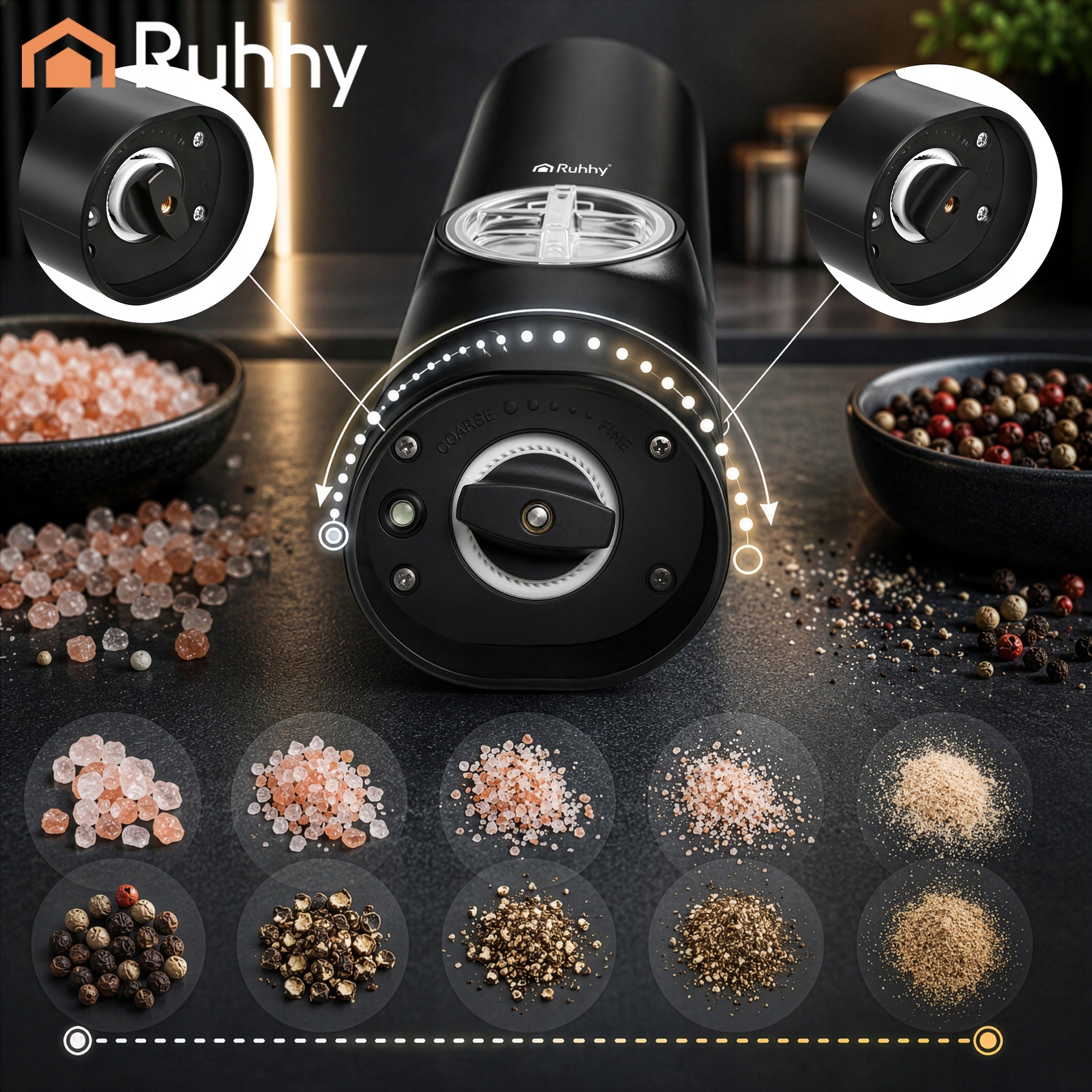Salt Pepper Grinder Grinding Spices Electric Ceramic LED 2 Pcs Packaging status original