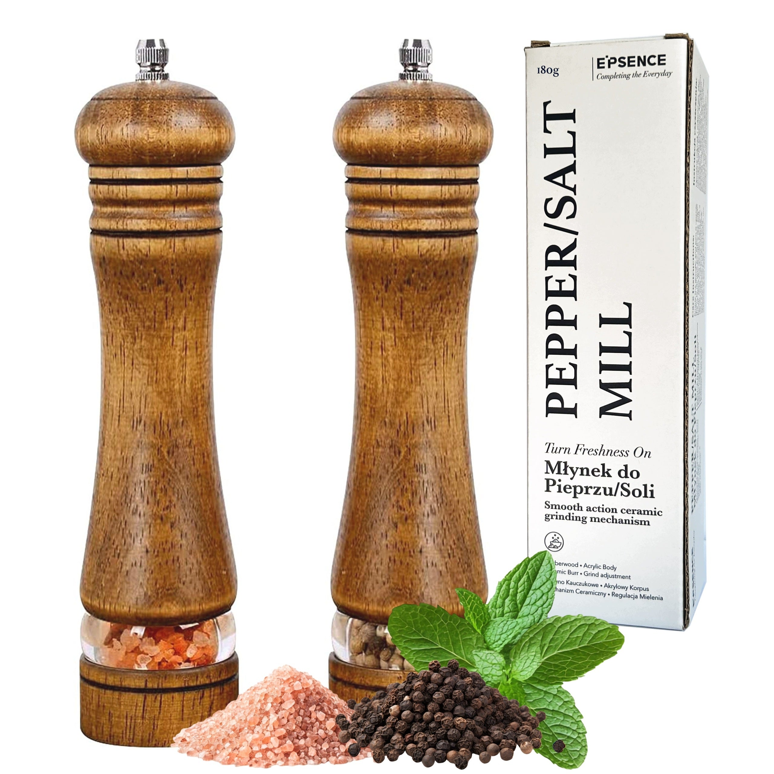 Salt and Pepper Grinder Handheld Wood Grinders Set of 2 Classic
