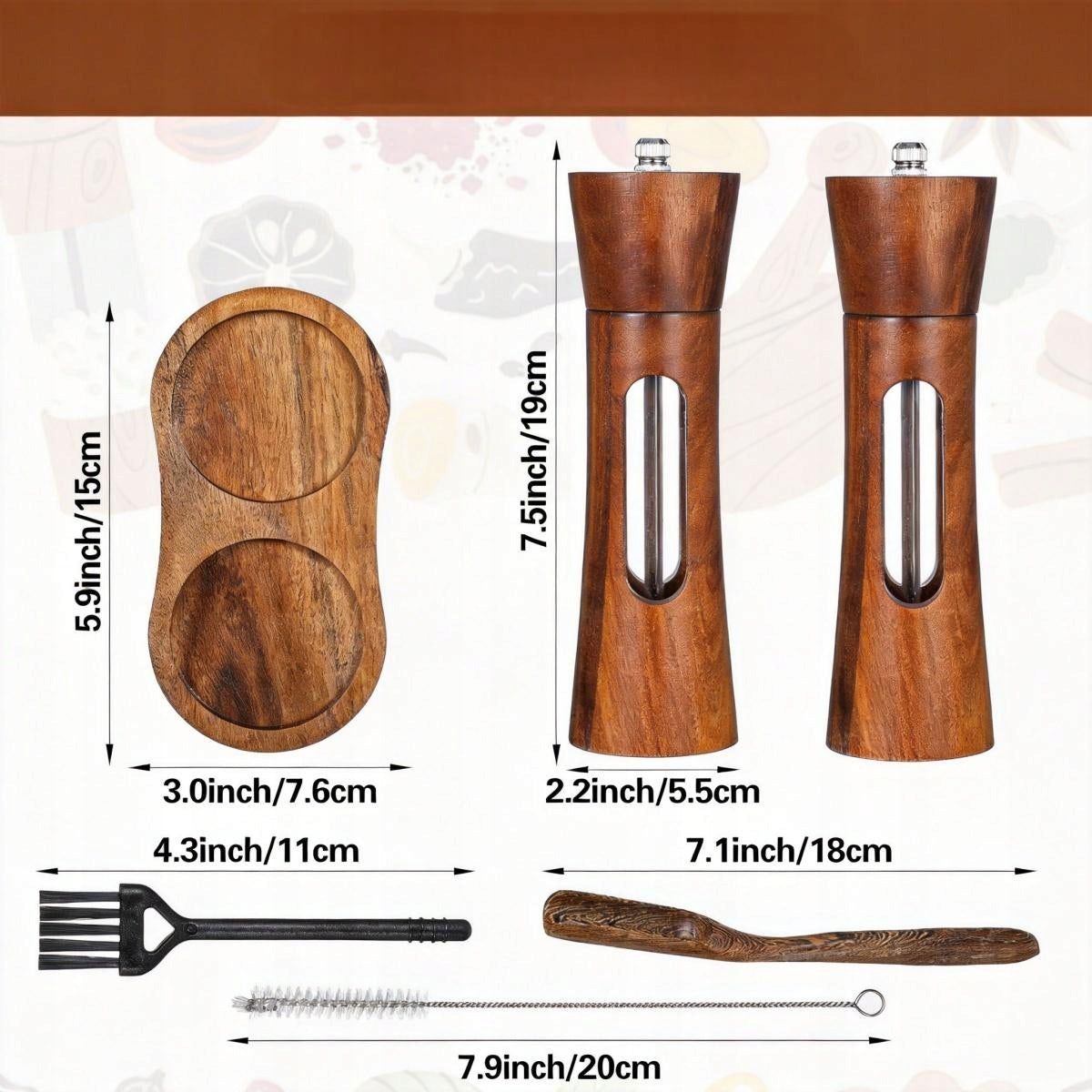 Salt and Pepper Grinder Set 2 Pcs Acacia Ceramic Wood Manufacturer code 6974496880818