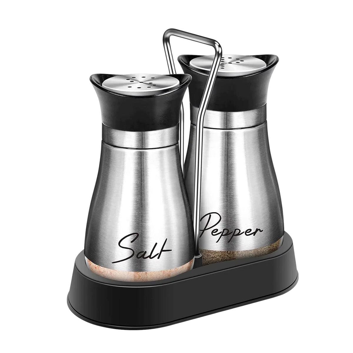 Salt and Pepper shaker Glass set with stand Silver for kitchen Packaging status original