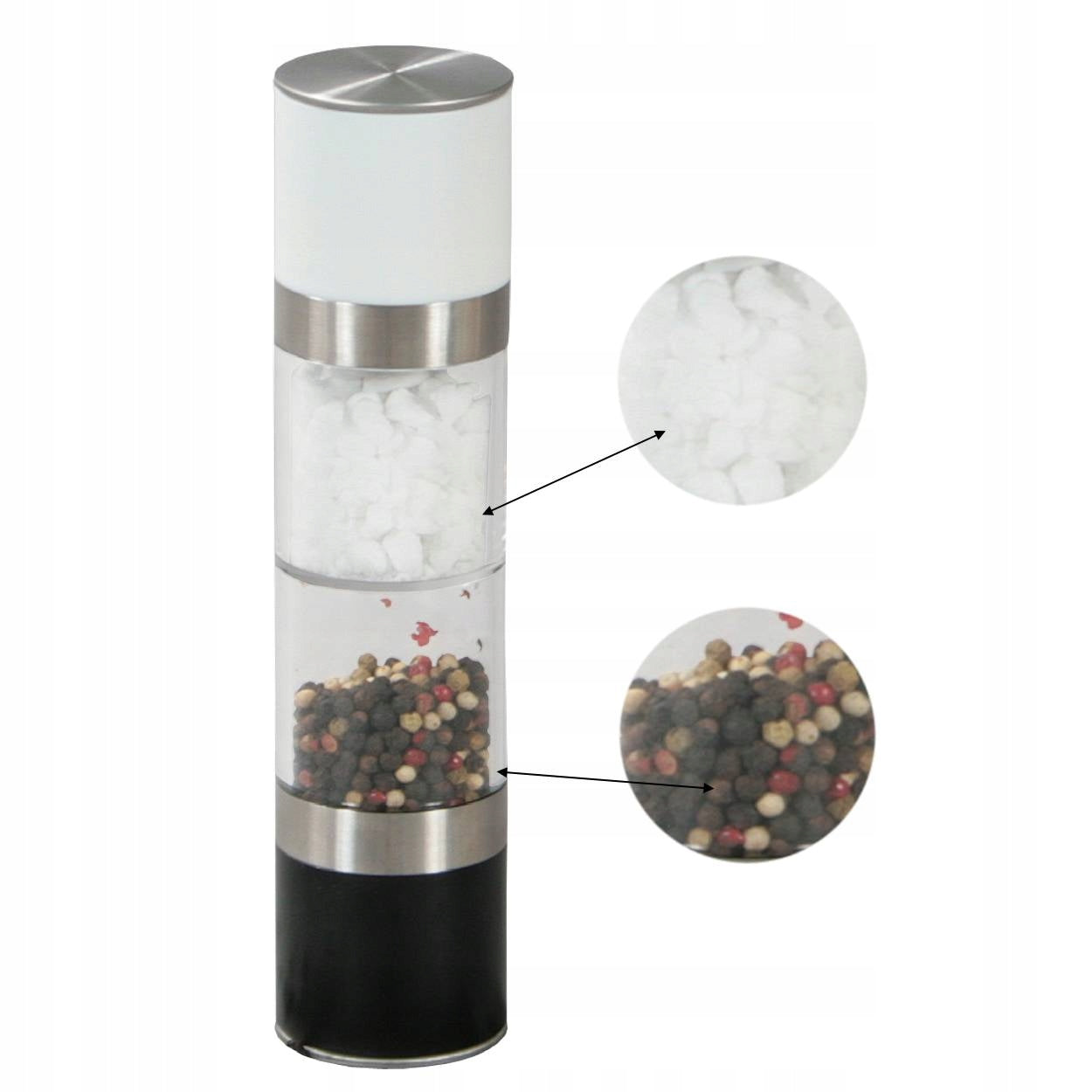 Salt and pepper grinder 2in1 modern design double transparent Packaging status original
