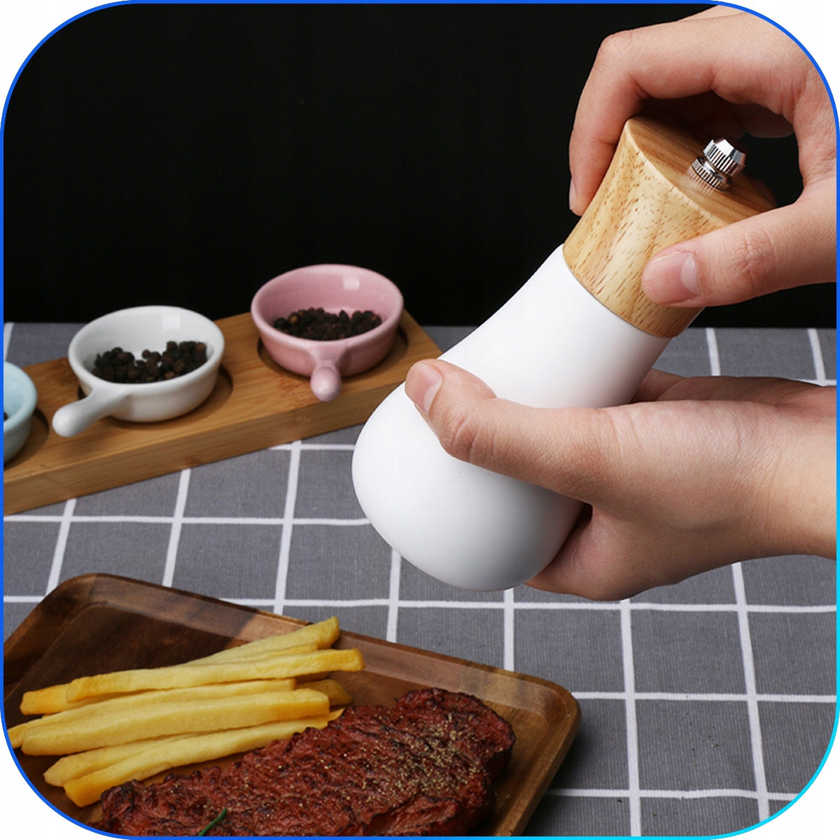 Salt and pepper grinders 2 pcs bamboo white black 14 cm ceramic Packaging status original